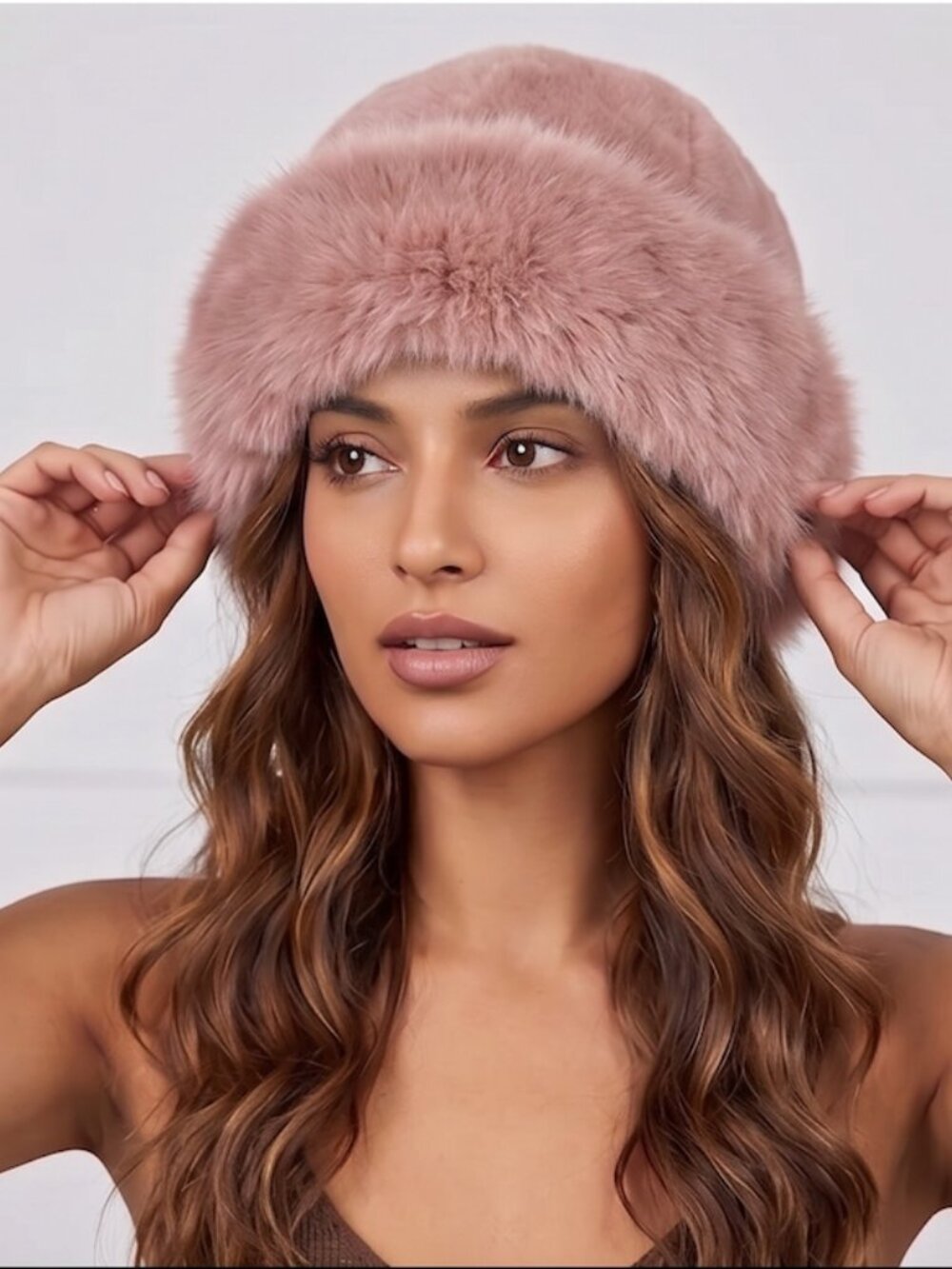 Pink Faux Fur Winter Bucket Hat